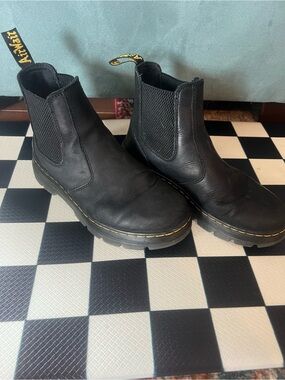 Dr. Martens Black Leather Chelsea Boots with Yellow Stitching